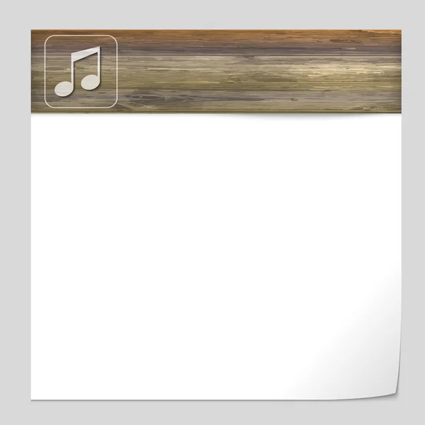 Banner vetorial com textura de madeira e ícone de música — Vetor de Stock