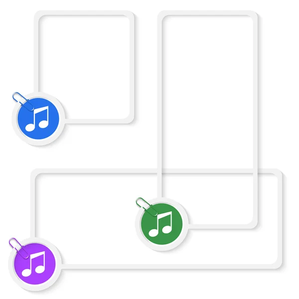 Uppsättning av tre vektor rutor för text med musik ikon och papper — Stock vektor