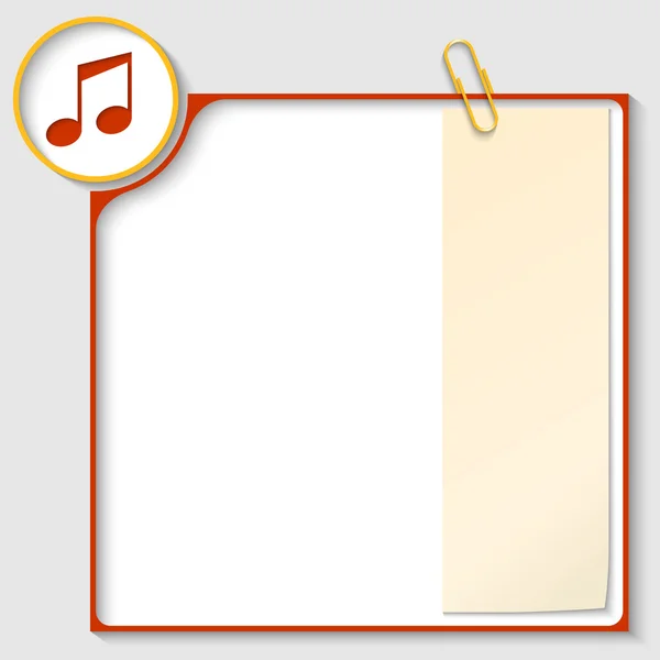 Red frame for text with a music icon and notepaper — Stock Vector