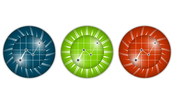 Zestaw trzech kolorowych ikon z wykresu — Wektor stockowy