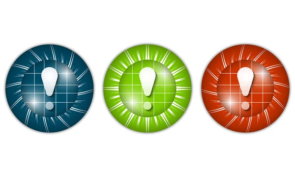 Jeu de trois icônes colorées avec point d'exclamation — Image vectorielle