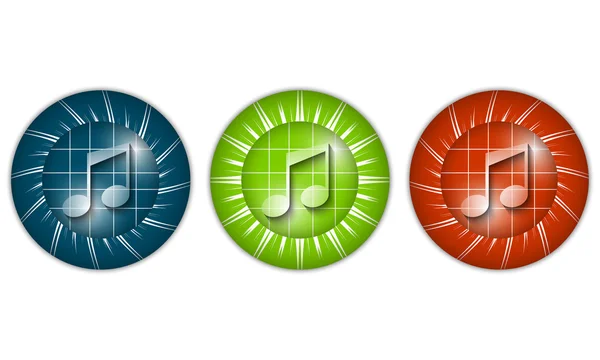 Set of three colored icons with music icon — Stock Vector