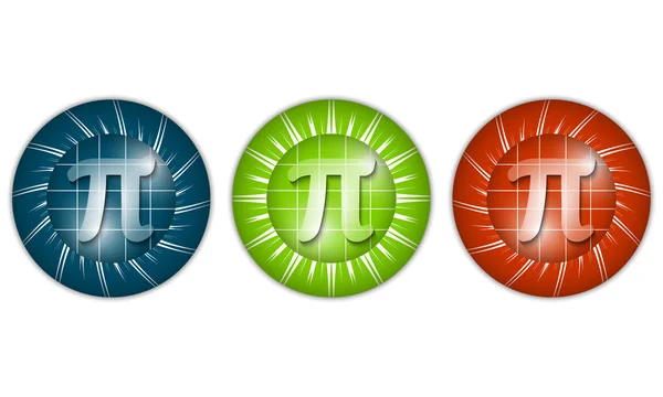 Conjunto de tres iconos de colores con signo pi — Vector de stock