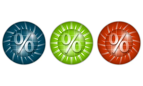 Set of three colored icons with percent sign — Stock Vector