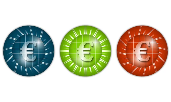 Conjunto de três ícones coloridos com sinal de euro — Vetor de Stock