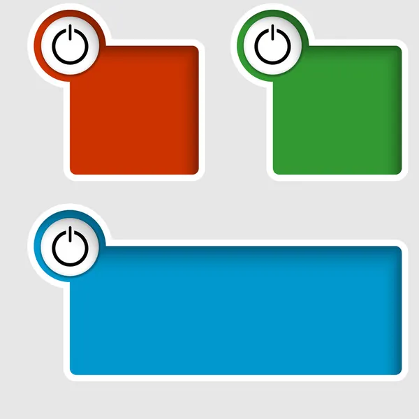 Conjunto de três caixas de texto com botão de energia — Vetor de Stock