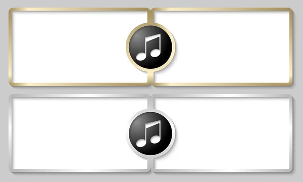 Caixas de texto prata e dourado com ícone de música — Vetor de Stock