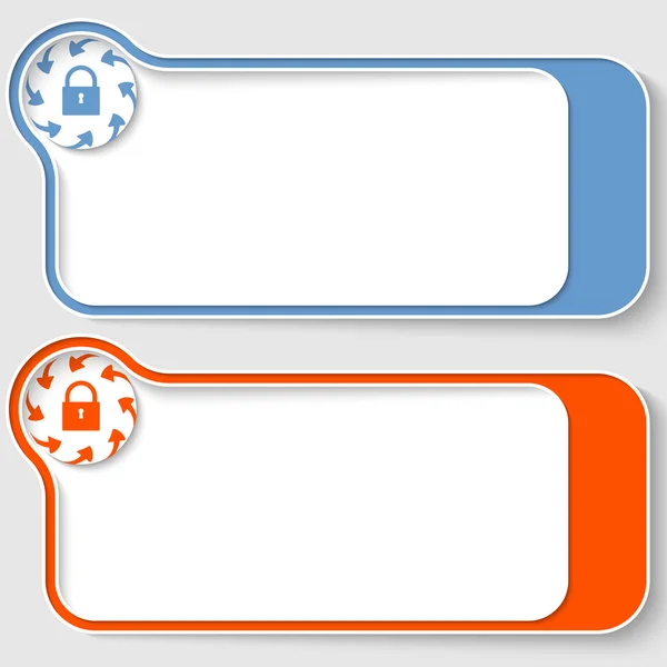 Conjunto de dos cuadros de texto abstractos con flechas e icono de bloqueo — Vector de stock