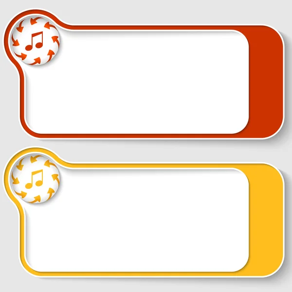 Conjunto de duas caixas de texto abstratas com setas e ícone de música — Vetor de Stock