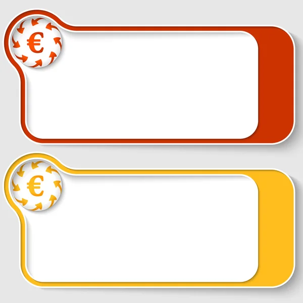 ユーロ通貨記号と矢印の付いた 2 つの抽象的なテキスト ボックスのセット — ストックベクタ