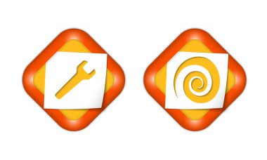 Kağıt ve somun anahtarı ve spiral ile iki simge kümesi