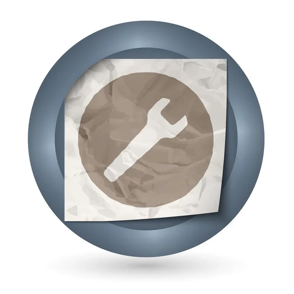 Dark abstract icon with crumpled paper and spanner — Stock Vector