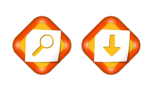 Set aus zwei Symbolen mit Papier und Lupe und Pfeil — Stockvektor