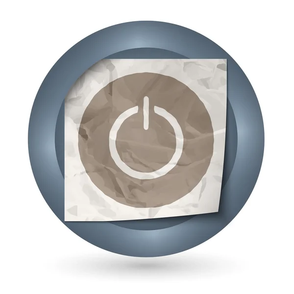 Icono abstracto oscuro con papel arrugado y botón de encendido — Vector de stock