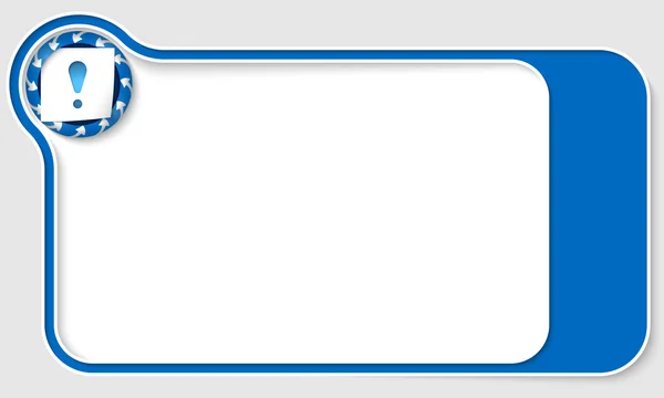 Scatola blu per testo con frecce e punto esclamativo — Vettoriale Stock