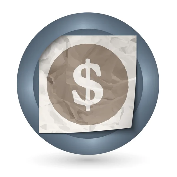 Ciemny streszczenie ikona z zmięty papier i znak dolara — Wektor stockowy