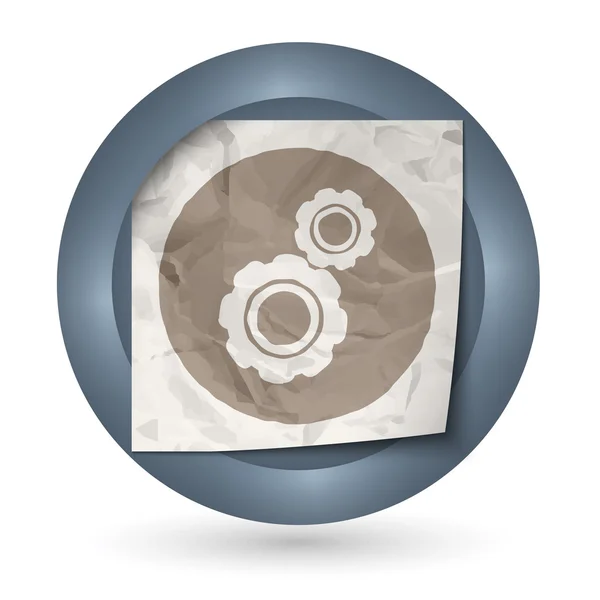 Dark abstract icon with crumpled paper and cogwheels — Stock Vector