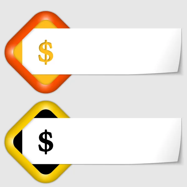 Set di due icone con carta su banconota e simbolo dollaro — Vettoriale Stock