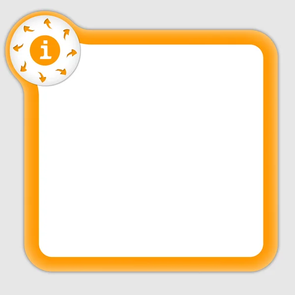 Quadro laranja para inserir qualquer texto com seta e info sinal — Vetor de Stock