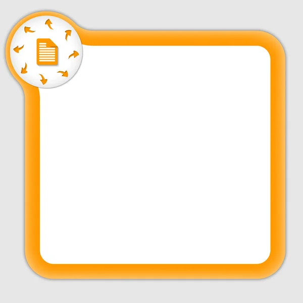Moldura laranja para inserir qualquer texto com ícone de seta e documento — Vetor de Stock
