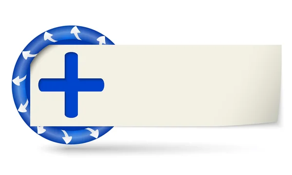 Blå runda med pilar och papper på Obs och plustecken — Stock vektor