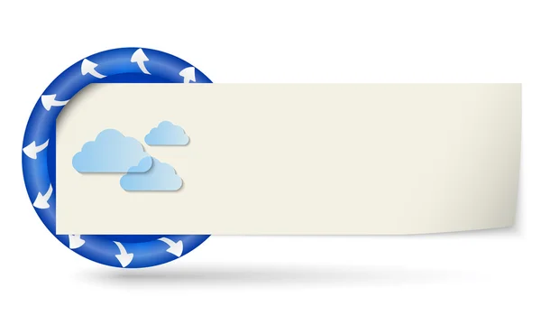Bleu rond avec flèches et papier sur la note et les nuages — Image vectorielle