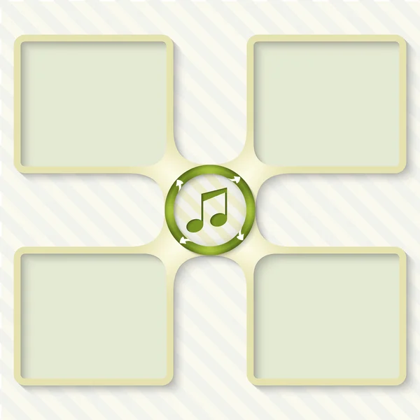 Four boxes for entering text with arrows and music icon — Stock Vector