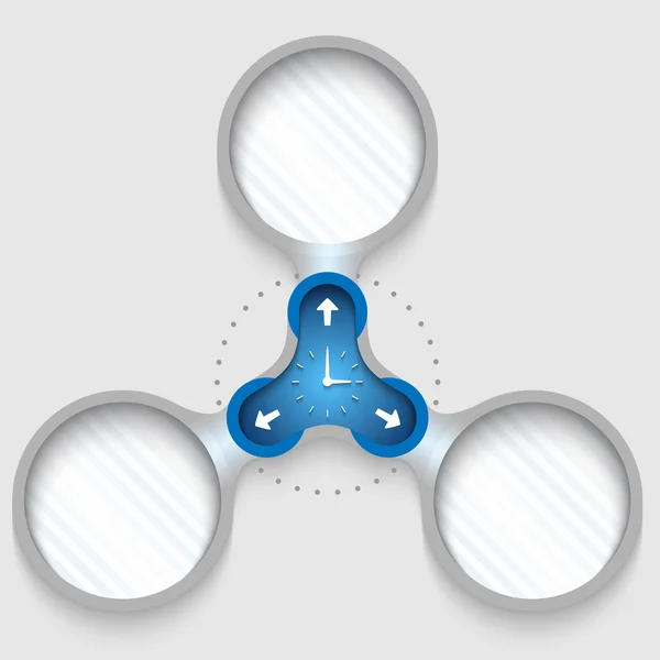 Três quadros circulares conectados para texto com setas e relógios — Vetor de Stock