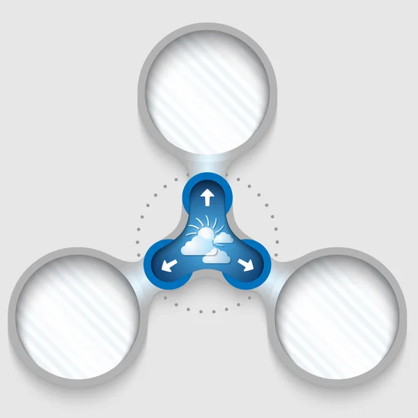 Três armações circulares conectadas para texto com setas e sol e — Vetor de Stock