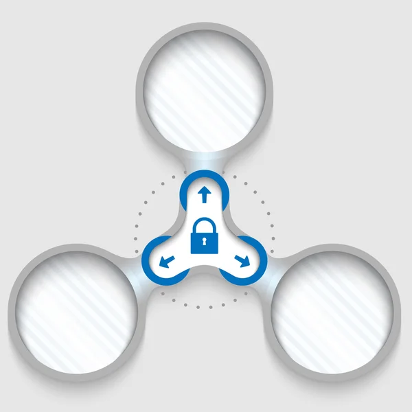 Trois cadres circulaires connectés pour le texte avec flèches et cadenas — Image vectorielle