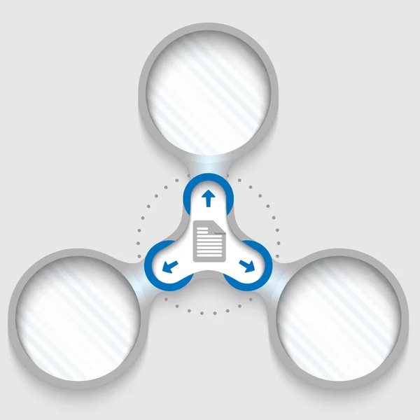 Tres marcos circulares conectados para texto con flechas y documen — Archivo Imágenes Vectoriales