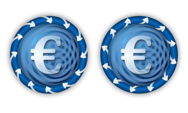 iki kutsal kişilerin resmi ile okları ve şeffaf euro simgesini ayarla
