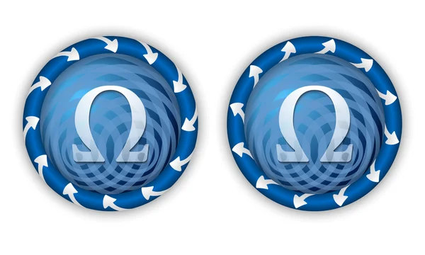Ange två ikoner med pilar och transparent omega symbol — Stock vektor