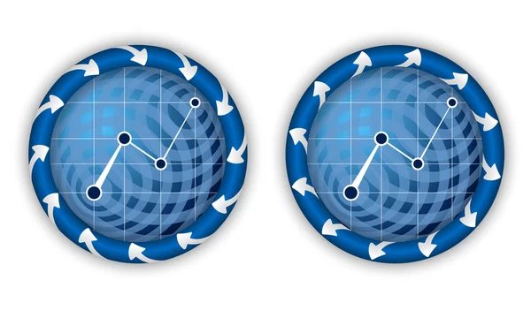 Set two icons with arrows and graph — Stock Vector