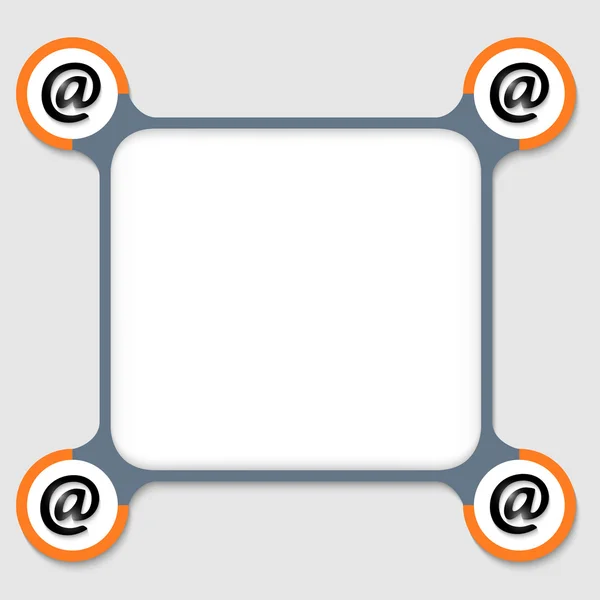 Quadro laranja e cinza para qualquer texto com quatro ícones de e-mail — Vetor de Stock