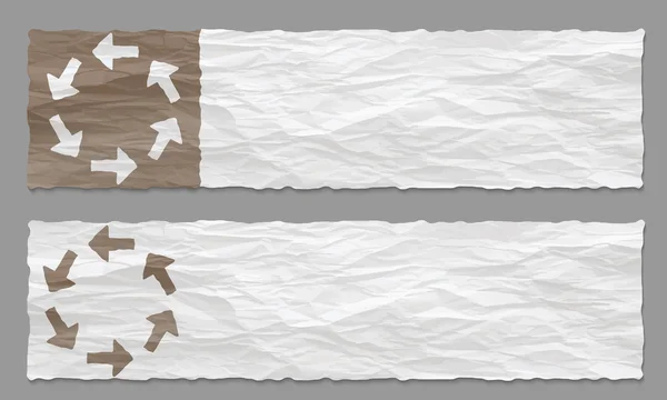 Set aus zwei Bannern mit zerknülltem Papier und Pfeilen — Stockvektor
