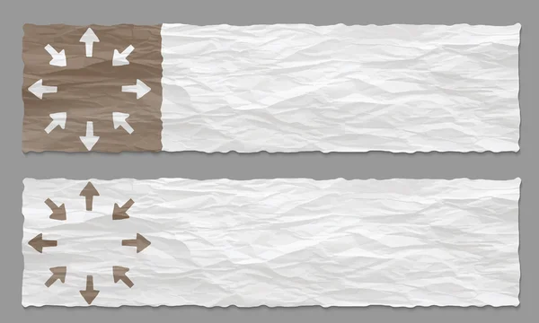 Set van twee banners met verfrommeld papier en pijlen — Stockvector