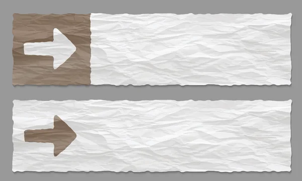 Set aus zwei Bannern mit zerknülltem Papier und Pfeil — Stockvektor