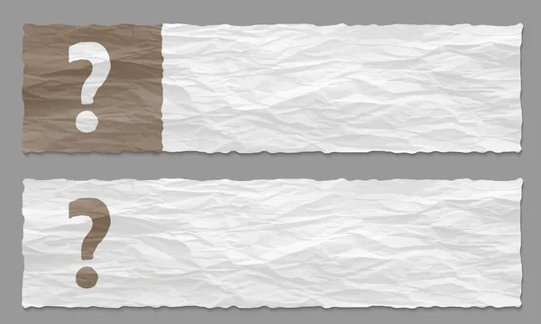 Zwei Banner mit zerknülltem Papier und Fragezeichen — Stockvektor