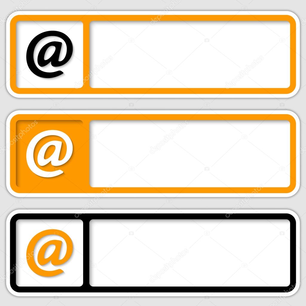 Set of three frames for inserting text and email symbol