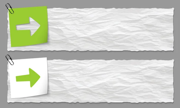 Set van twee banners met verfrommeld papier en pijl — Stockvector