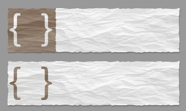 Set aus zwei Bannern mit zerknülltem Papier und Klammern — Stockvektor