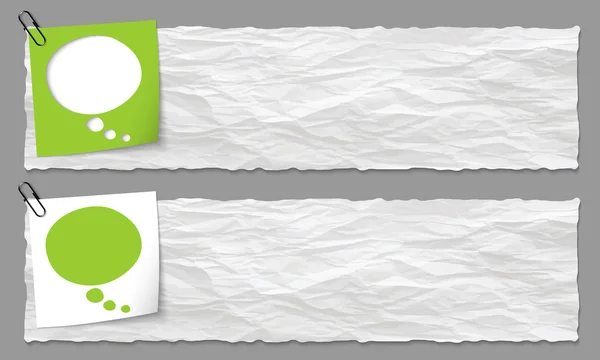 Set aus zwei Bannern mit zerknülltem Papier und Sprechblase — Stockvektor