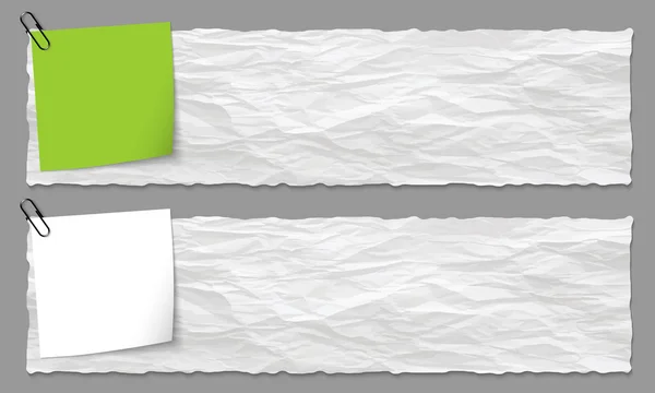 Set van twee banners met verfrommeld papier en papier op Opmerking — Stockvector