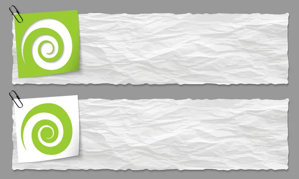 Conjunto de dois banners com papel amassado e espiral — Vetor de Stock