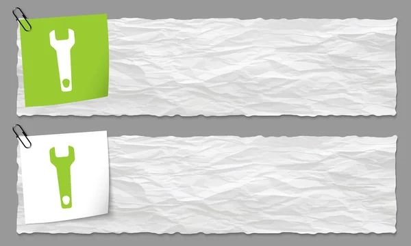 Conjunto de dos pancartas con papel arrugado y llave — Vector de stock