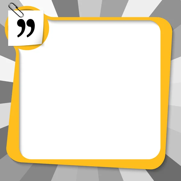 Caixa de texto amarelo com clipe de papel e aspas — Vetor de Stock