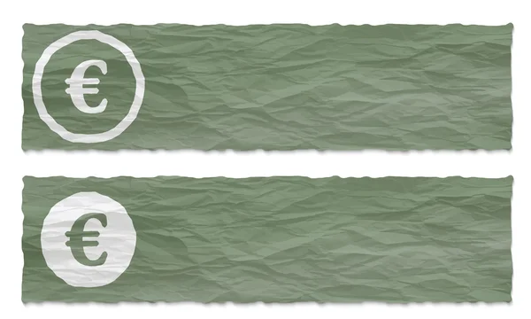 Uppsättning av två banners med skrynkligt papper och euro-symbolen — Stock vektor