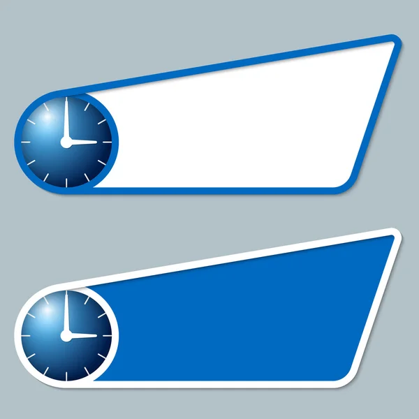 Dos cuadros azules para cualquier texto con relojes — Vector de stock