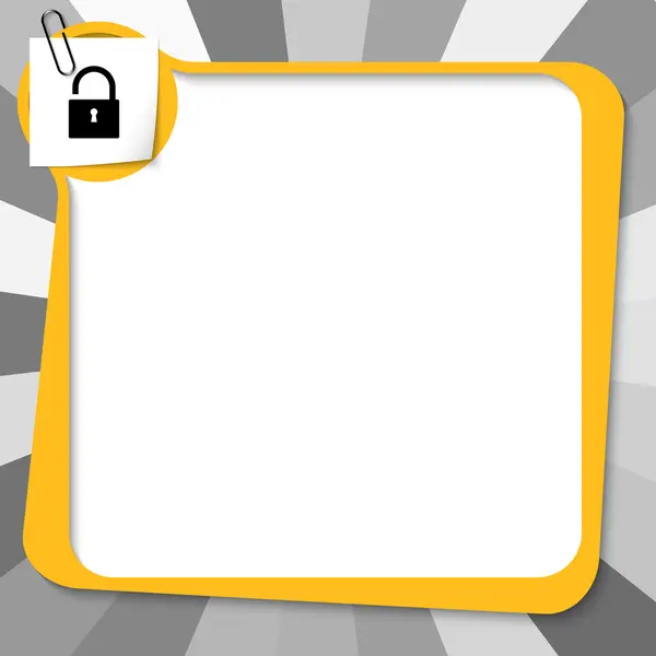Cuadro de texto amarillo con clip de papel y candado — Vector de stock